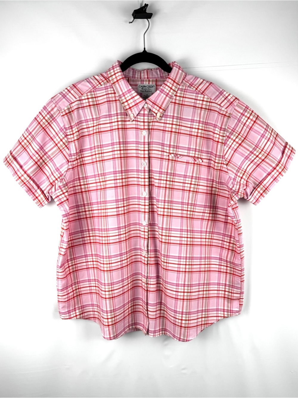 Cabin Creek Vintage 90s Pink Plaid Short-Sleeve Button-Down Shirt